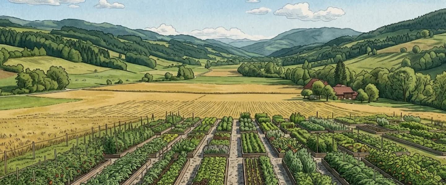 Potager en terrasse avec vue sur la vallée